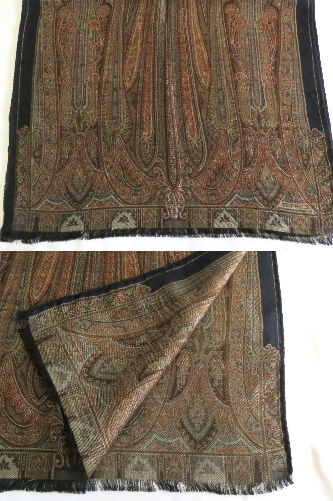 新品　エトロ　ETRO ショール　ストール　ゴールド　ペイズリー　フリンジ　大判 ETRO（エトロ） スカーフ ストール ショール 小物 総柄 ペイズリー柄