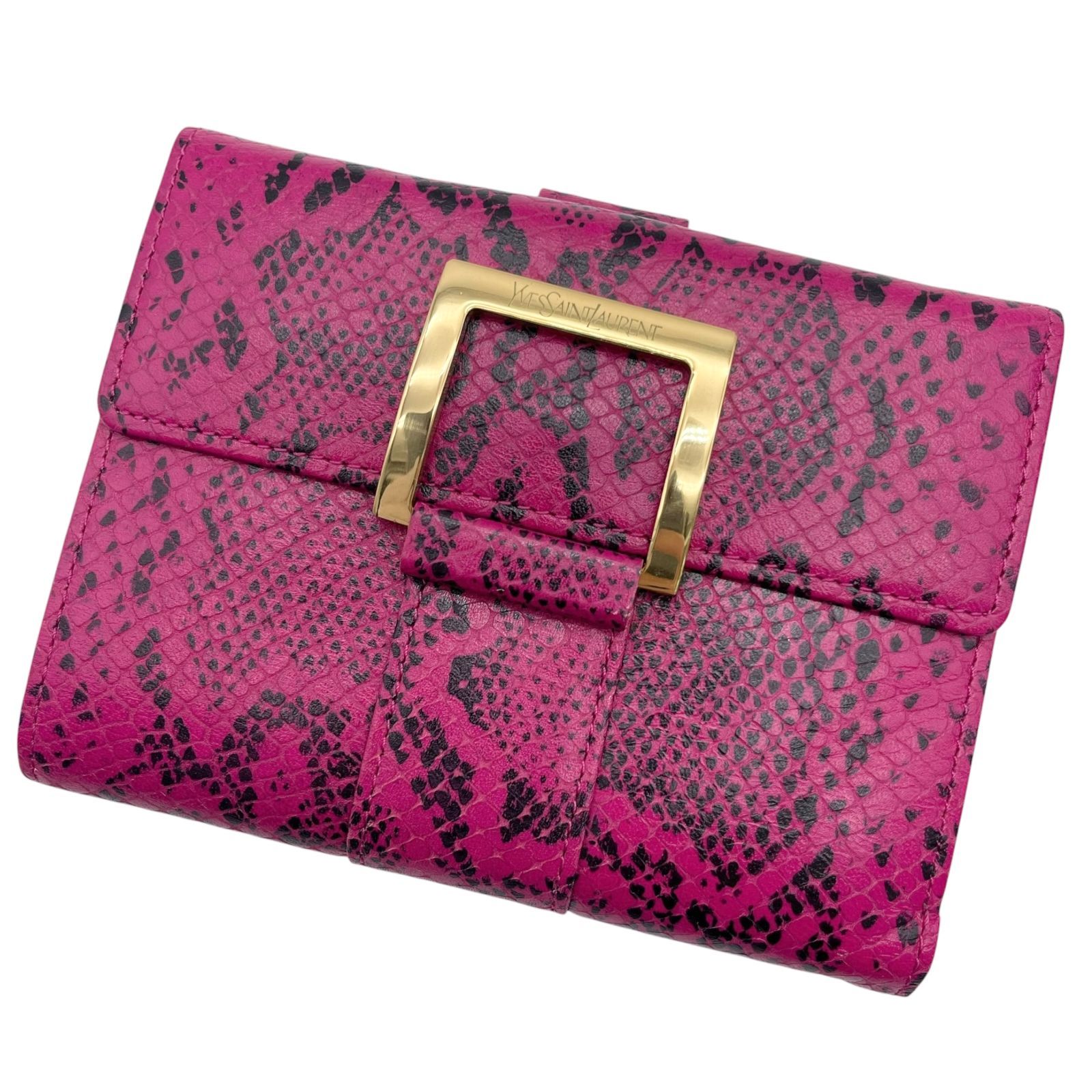 YSL ピンクレザー二つ折り財布 SAINT LAURENT （美品）サンローラン YSL コンパクト ウォレット