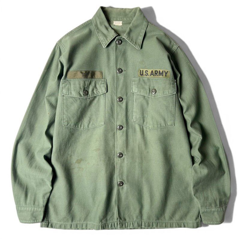 60s US ARMY 米軍実物 OG-107 コットン サテン ユーティリティ シャツ 