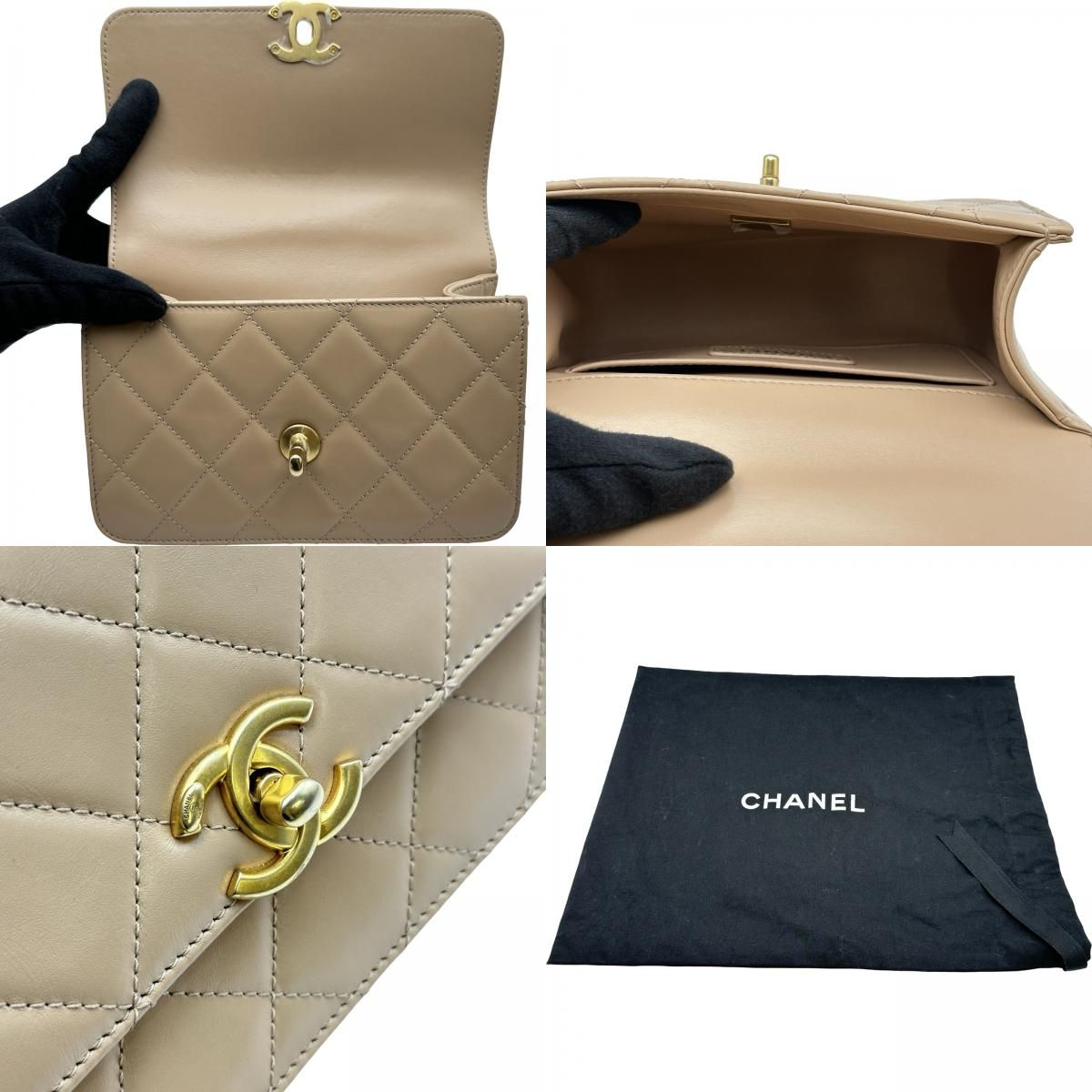 シャネル CHANEL マトラッセミニフラップバッグ AS2615 ベージュ/ゴールド金具 ラムスキン レディース ショルダーバッグ シャネル CHANEL マトラッセミニフラップバッグ AS2615 ベージュ