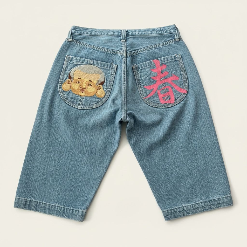 YAMANE マディソン2 Evisu エヴィス ヤマネ レア EVISU Yamane エビス ヤマネ 刺繍 デニム ハーフパンツ 30×33