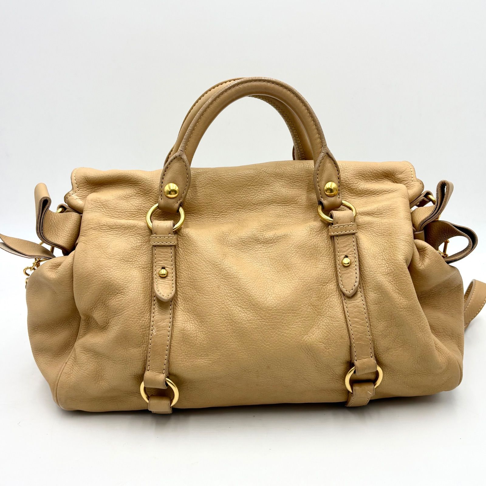 Auth Miumiu Vittelo Lux Side Ribbon 2way Leather Shoulder Bag Hand 