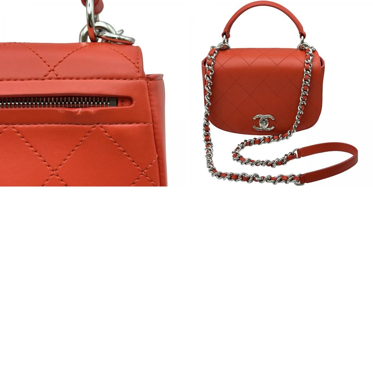 シャネル CHANEL トップハンドルフラップバッグ A93676 23番台 レッド/シルバー金具 カーフスキン レディース ショルダーバッグ シャネル CHANEL トップハンドルフラップバッグ A93676 23番台 レッド