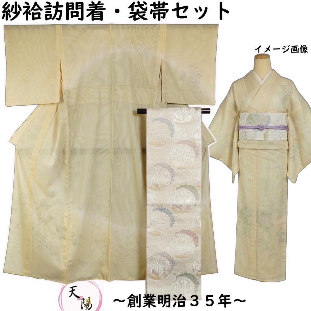 夏着物 セット 紗袷 訪問着・袋帯 2点セット 名月ぼかしに秋草模様 S