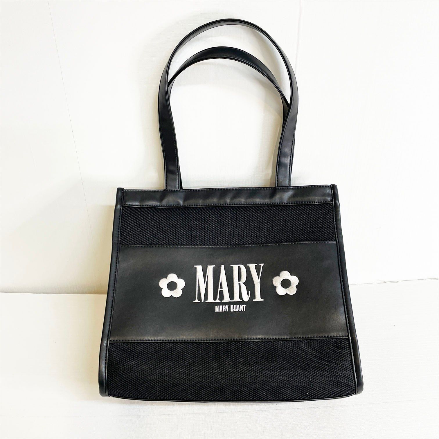 MARY QUANT マリークワント メッシュMARYロゴ刺繍 トート バッグ 黒 