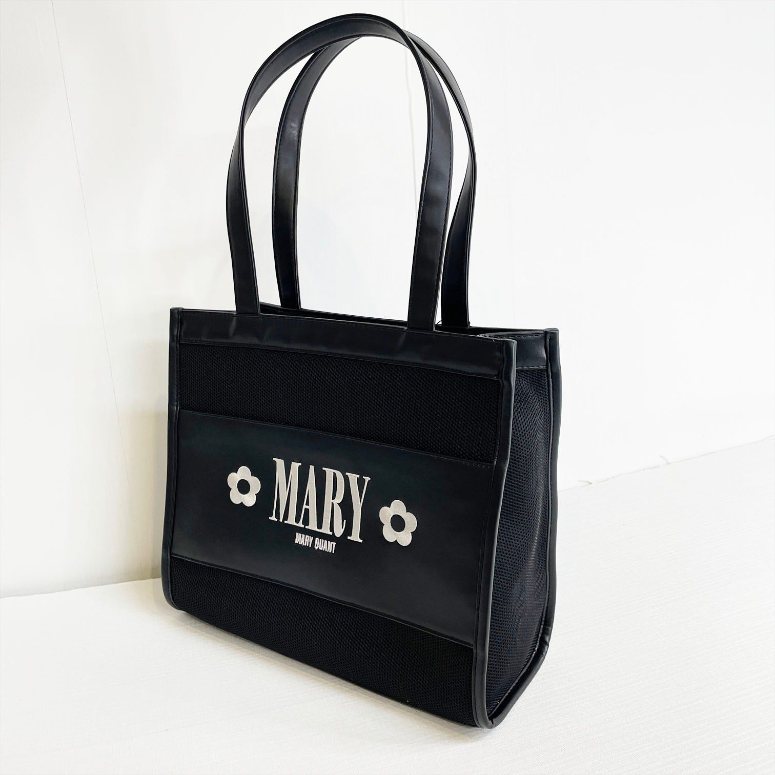 MARY QUANT マリークワント メッシュMARYロゴ刺繍 トート バッグ 黒 
