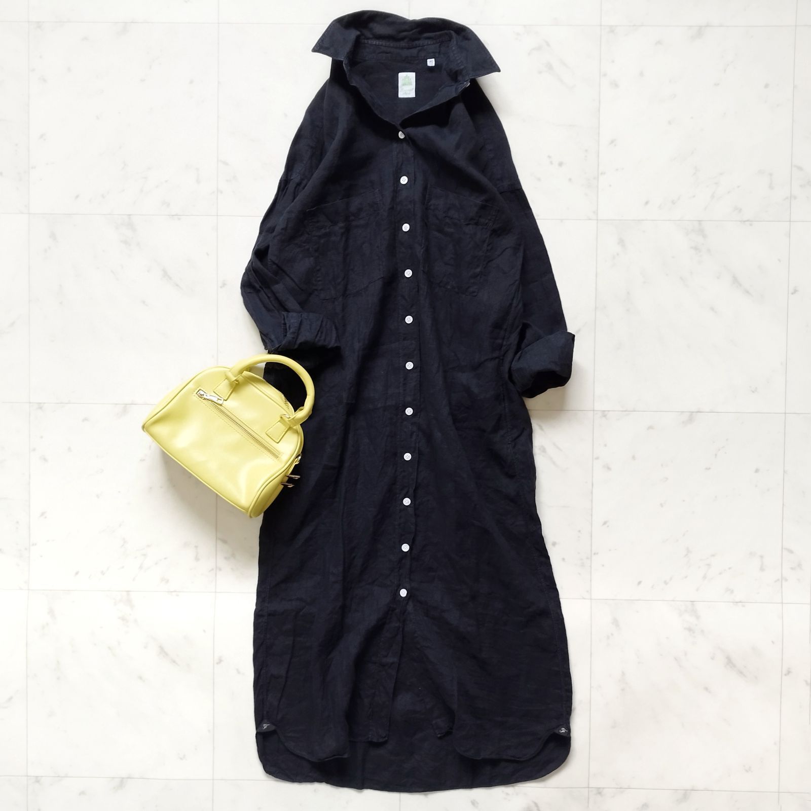 美品【フィナモレ】リネンシャツワンピース サイズ40 ブラック