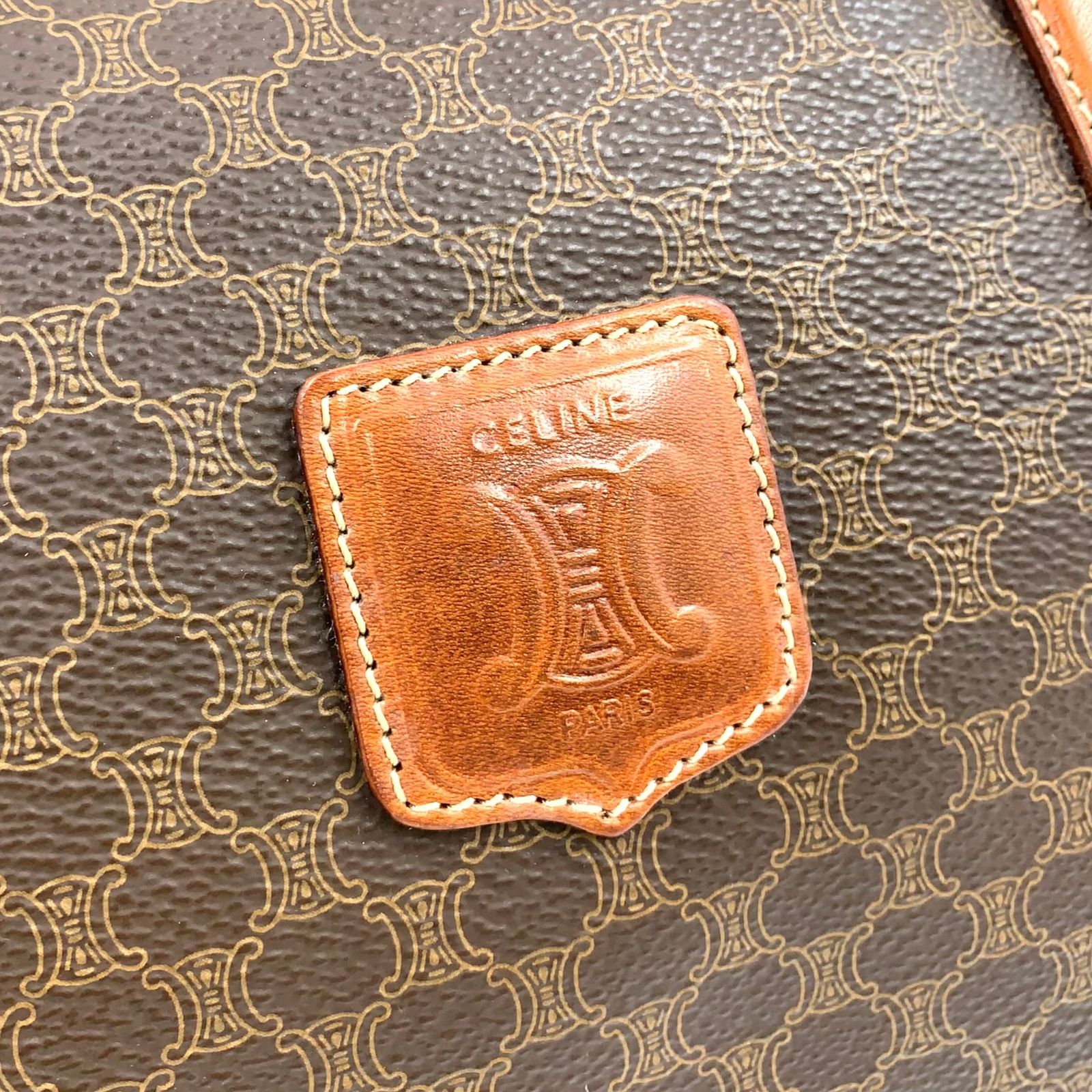 CELINE マカダム柄 ミニボストン レザー×PVC ブラウン×ライトブラウン