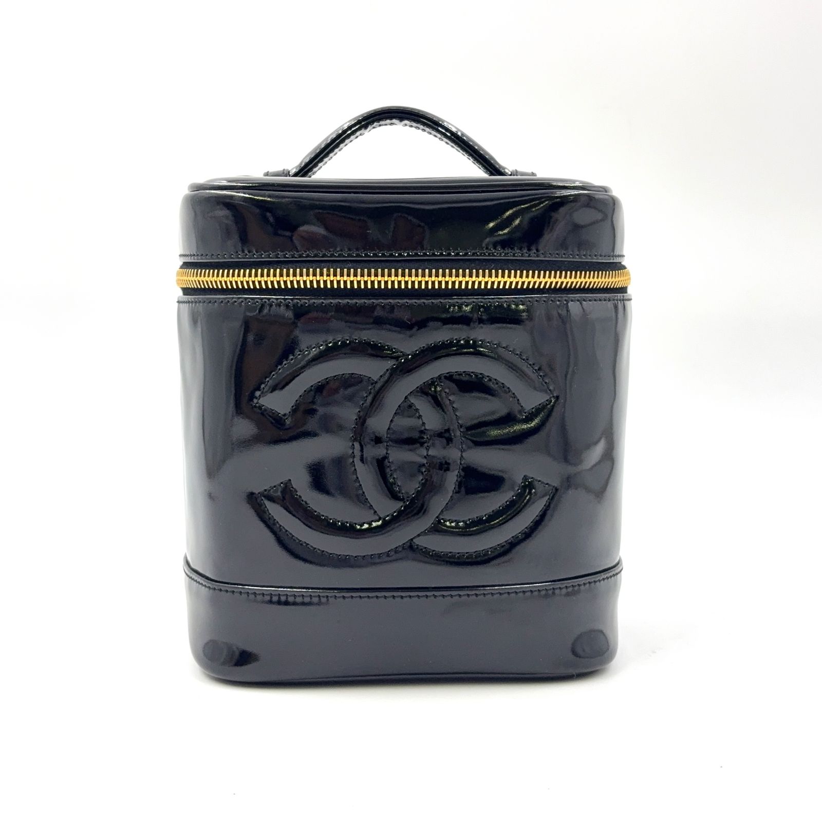 美品　シャネル　エナメル　ココマーク　バニティバッグ　ブラック CHANEL シャネル CC ココマーク エナメル バニティ バッグ ブラック系