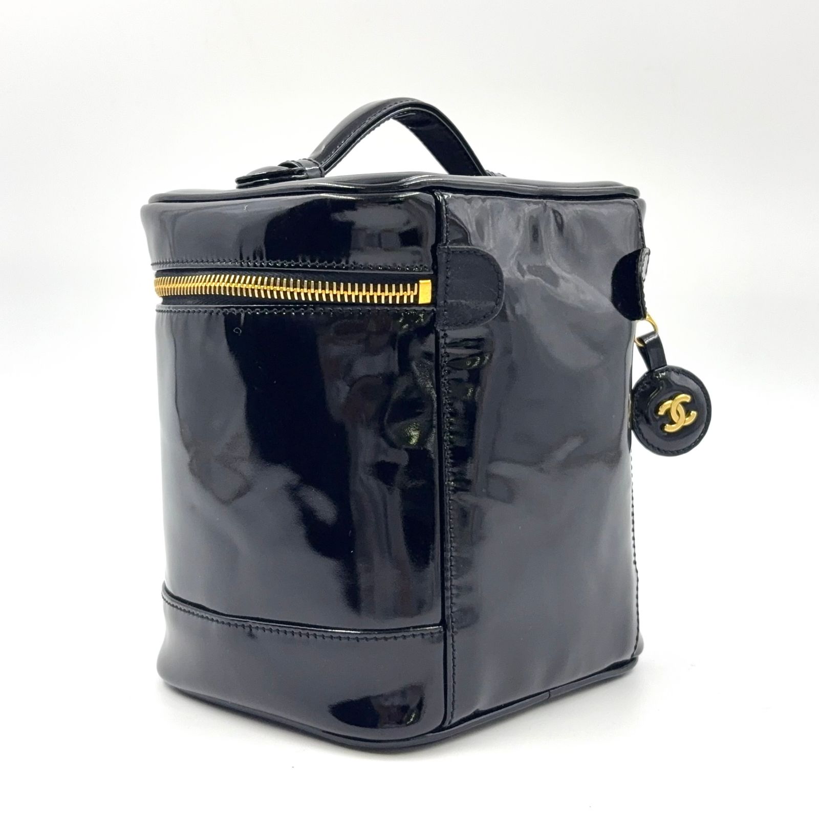美品　シャネル　エナメル　ココマーク　バニティバッグ　ブラック CHANEL ココマーク 1998年頃 バニティバッグ ブラック ゴールド