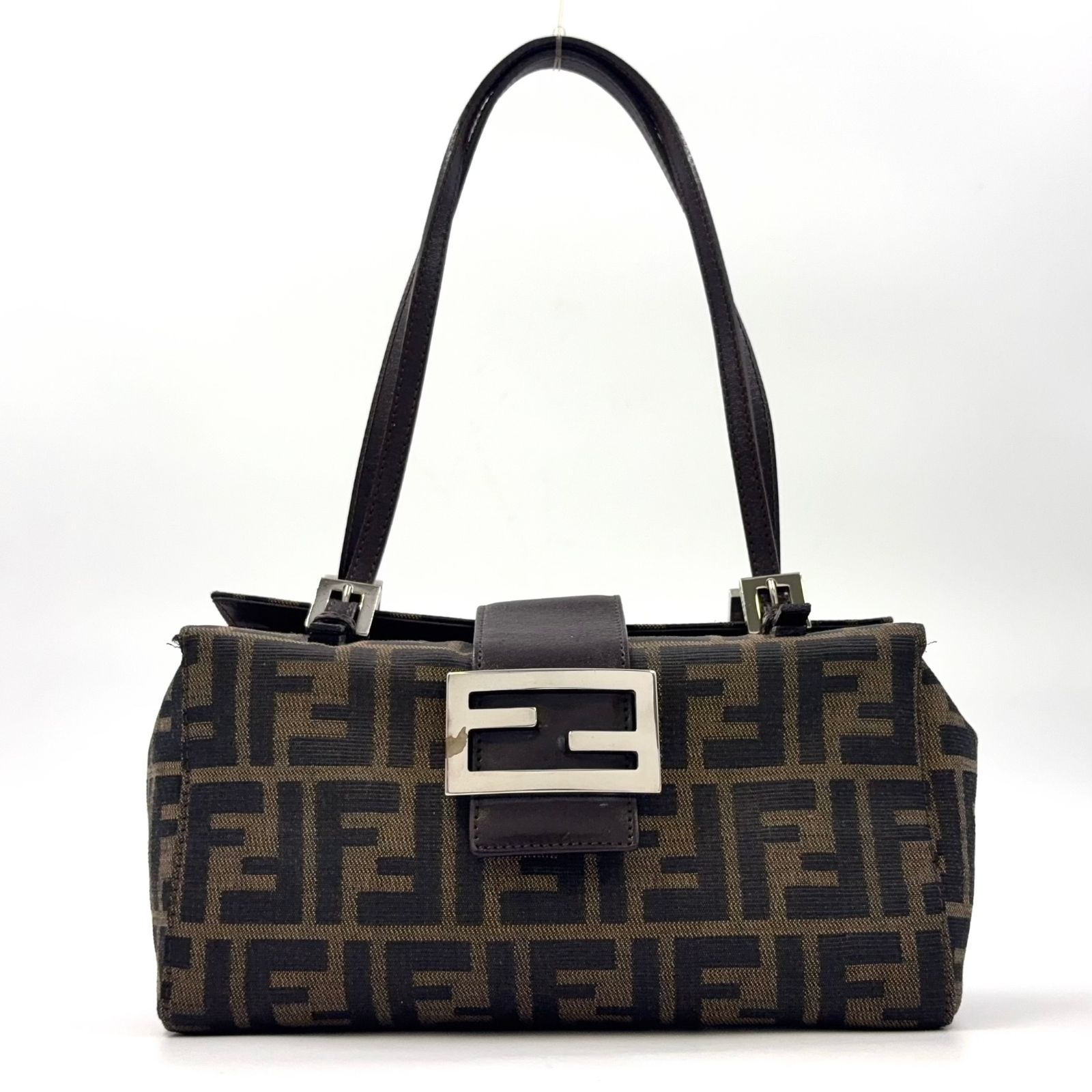 【美品】フェンディ　ハンドバッグ　ズッカ　キャンバス　シルバー金具　ブラウン FENDI（フェンディ） ズッカ柄 ハンドバッグ キャンバス レザー