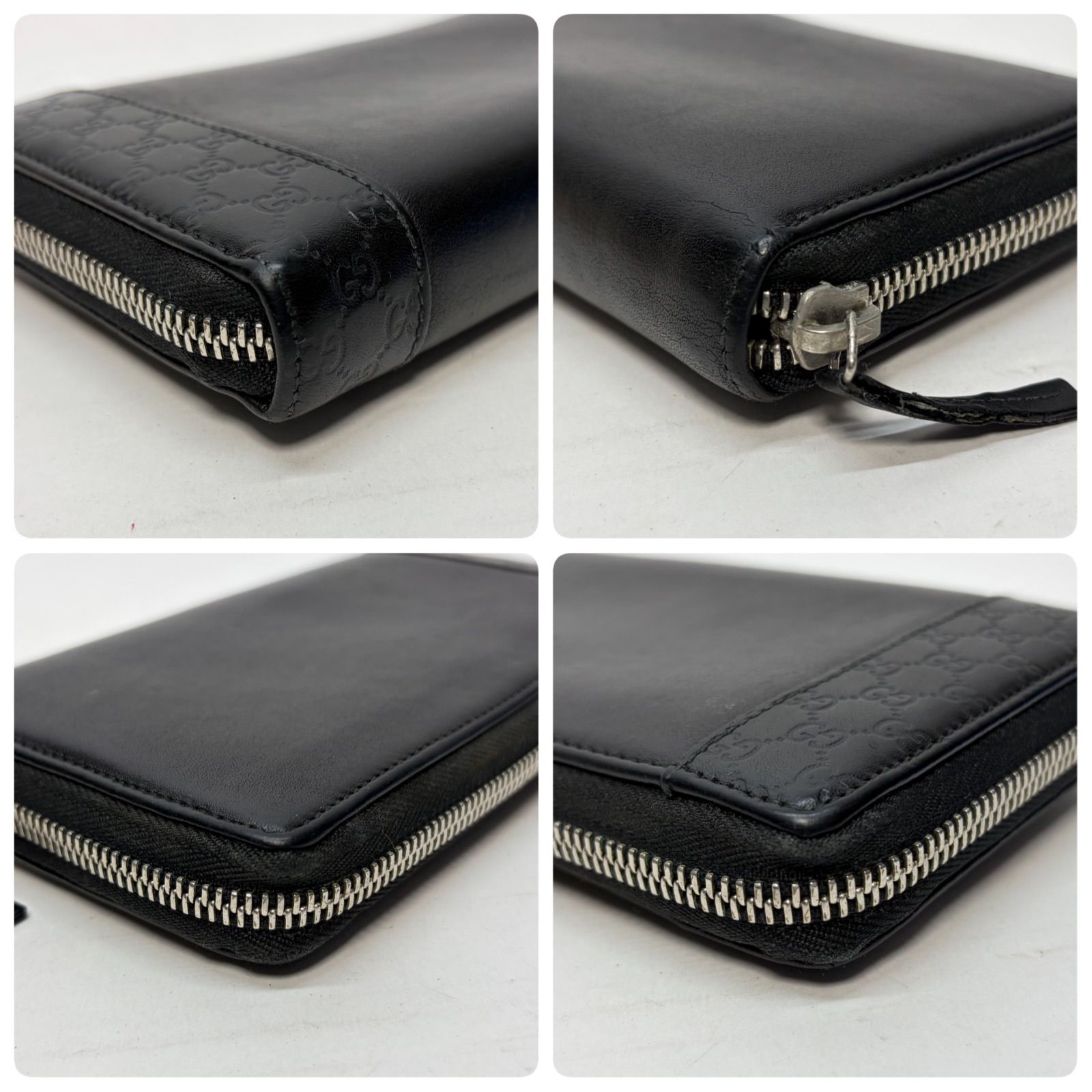 4138 GUCCI グッチ 長財布 ブラック レザー シマレザー ラウンド