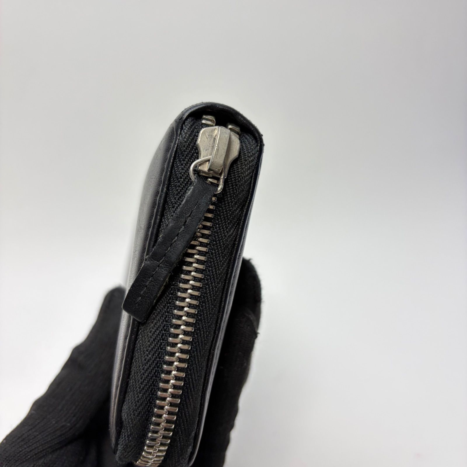 4138 GUCCI グッチ 長財布 ブラック レザー シマレザー ラウンド 