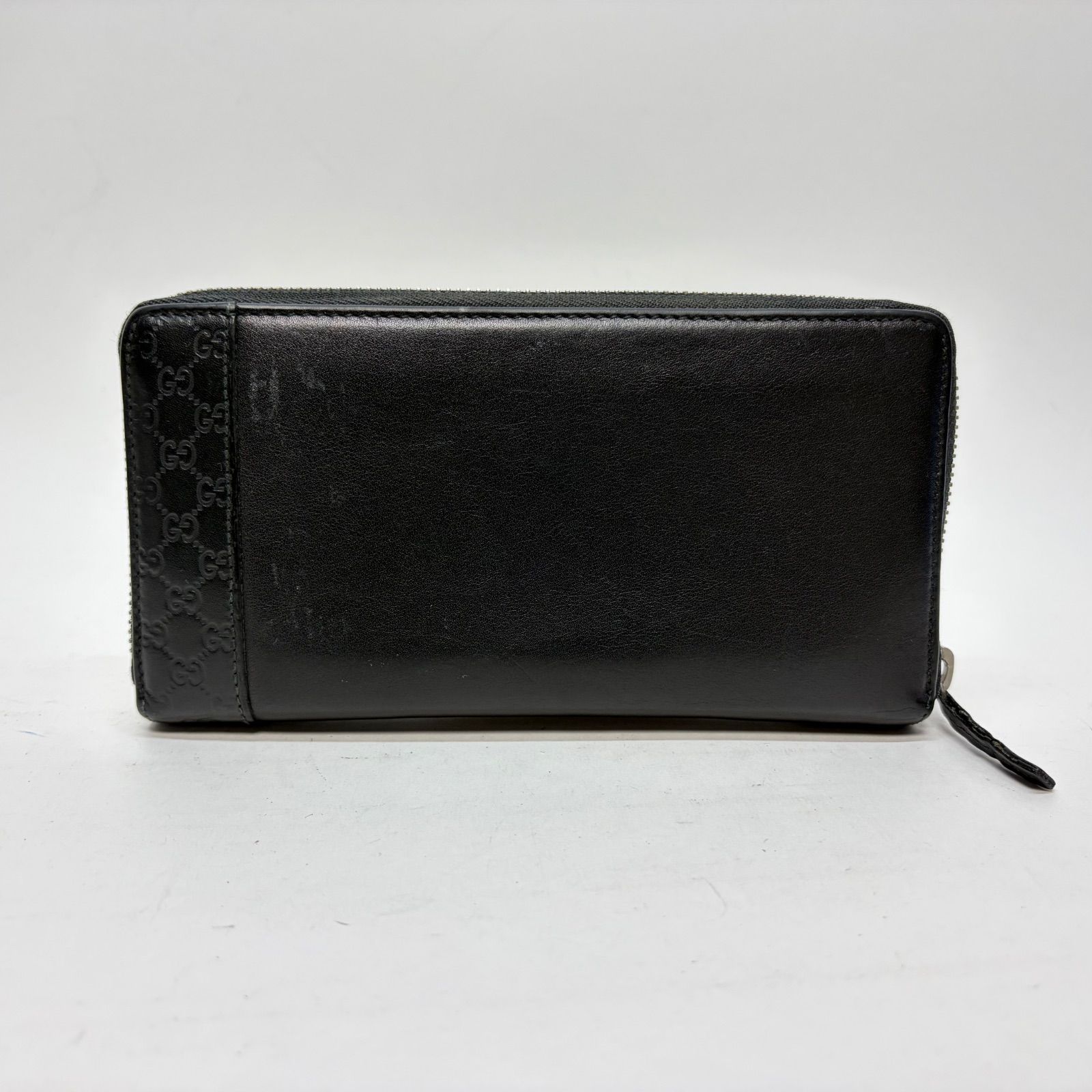 超美品‼️ グッチ　GUCCI 財布　長財布　シマレザー　ラウンドファスナー 4138 GUCCI グッチ 長財布 ブラック レザー シマレザー ラウンド