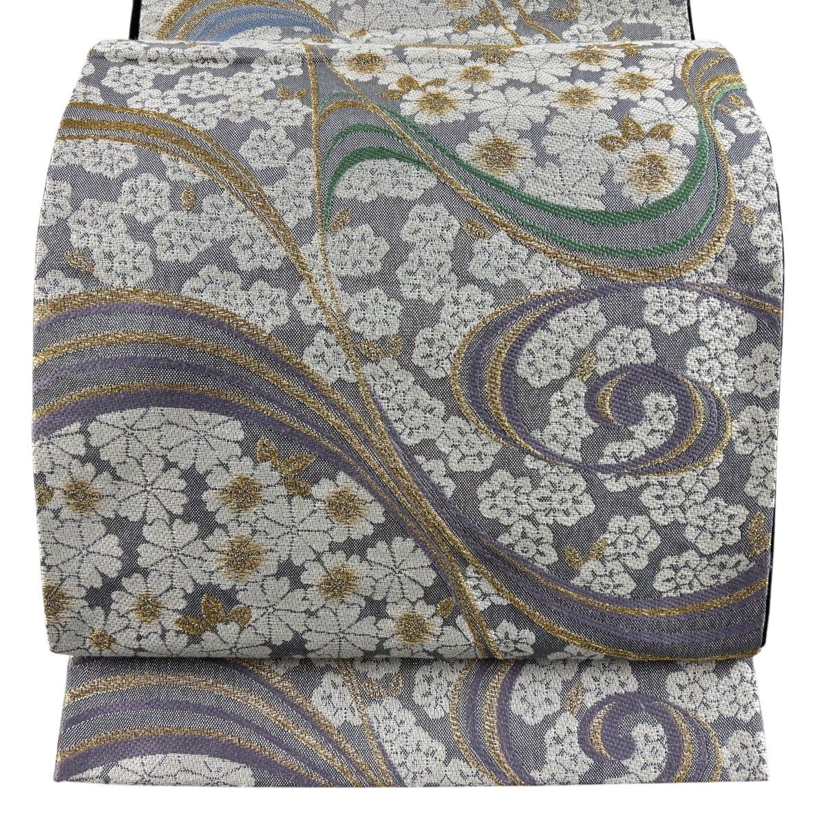 袋帯 金銀糸 グレー 氷割れ 菊 市松 カジュアル 正絹 絹 中古 kp1713 袋帯 金銀糸 グレー 氷割れ 菊 市松 カジュアル 正絹 絹 中古 kp1713の