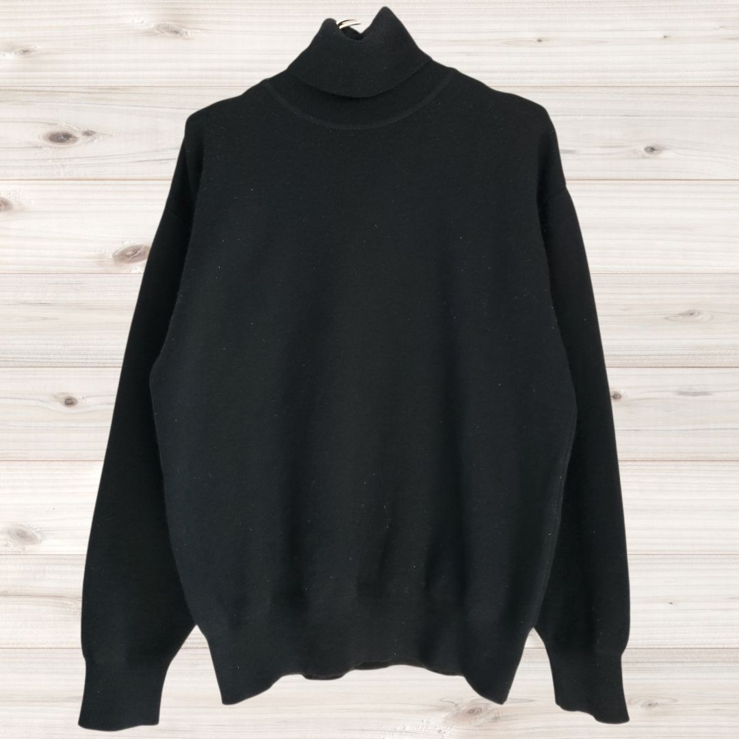 B2095 Vintage Vintage Knitted Sweater Long Sleeve (M) Black/Black Pullover High Neck Turtleneck Wool 100 Solid Color Simple Minimalistic Norm Core Wearable Unisex Made in Japan