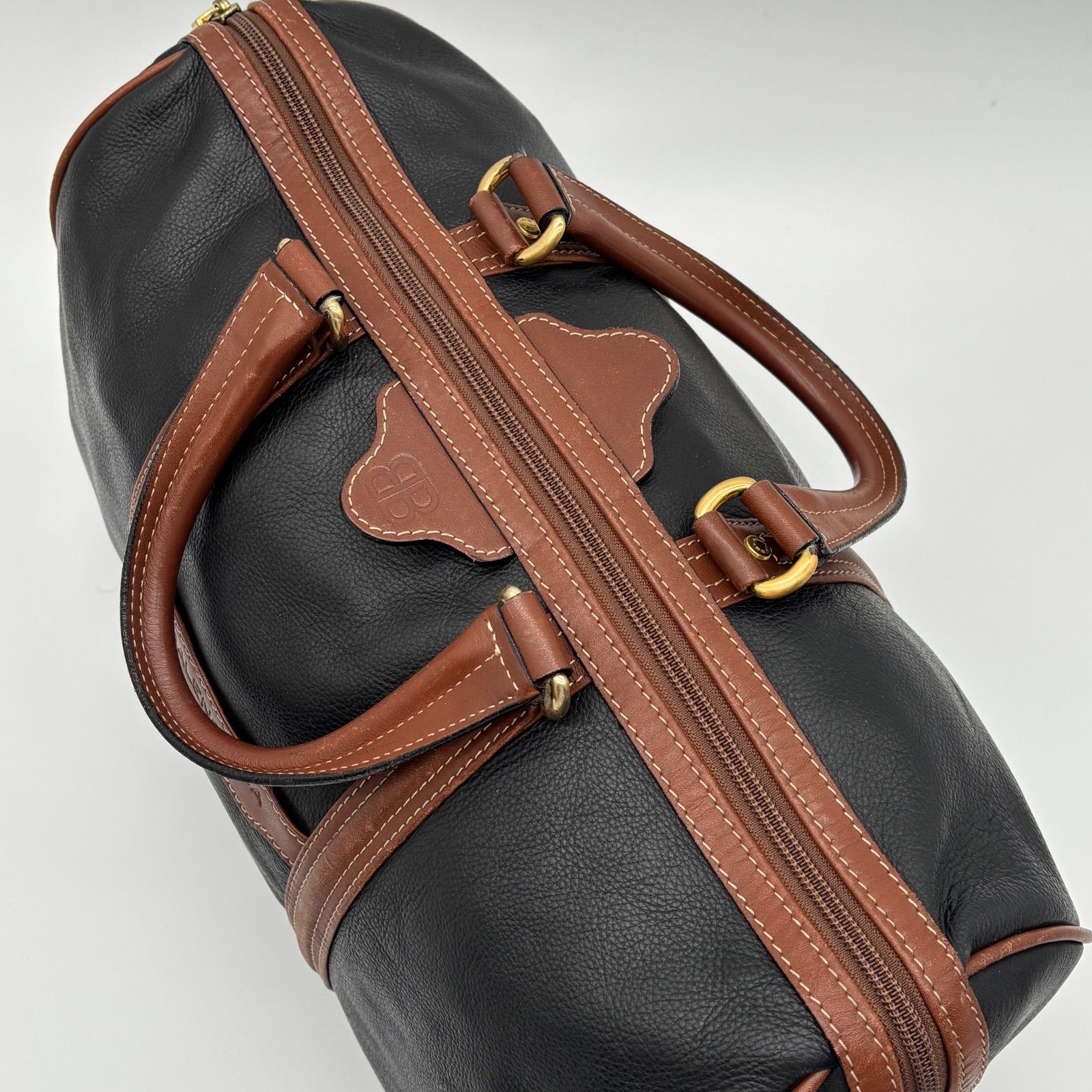 BALENCIAGA バレンシアガ　ボストンバッグ ブラウンACE Balenciaga Archive Leather Logo Boston Bag Brown×Black