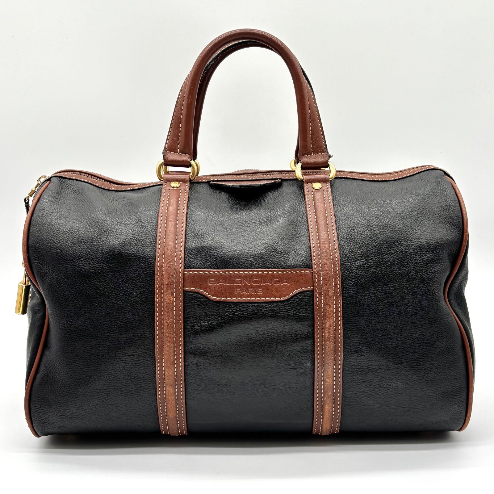 美品☆BALENCIAGA バレンシアガ☆ボストンバッグ 黒×ブラウン BALENCIAGA（バレンシアガ） ボストンバッグ ダッフルバッグ ブラック