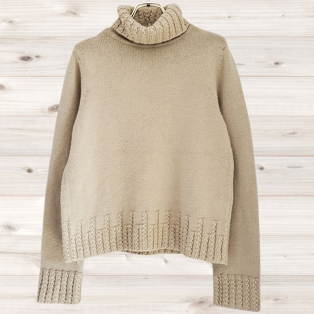B2100 Reflect ReFect World Knit Sweater Long Sleeve (42) Beige Pullover Turtleneck High Neck Ribbed 100% Wool Solid Color Simple Minimalistic Norm Core Wearable Made in Japan