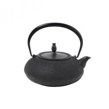 南部鉄器　宝生堂　IH対応鉄瓶(鉄蓋)　平丸アラレ　1.2L　黒　700091
