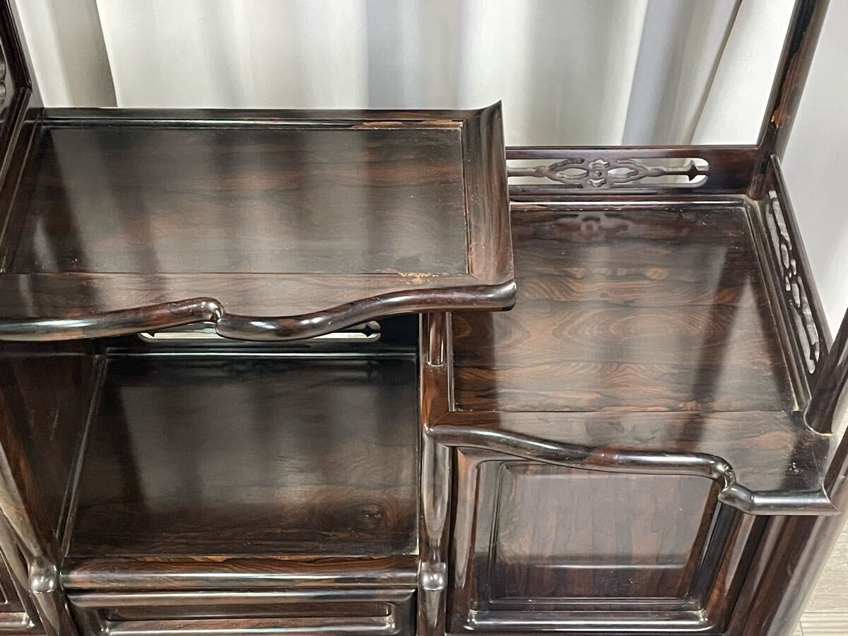 3893 唐木家具 紫檀材 総無垢 飾り棚 違棚 / 和家具 中国 茶棚 茶器棚