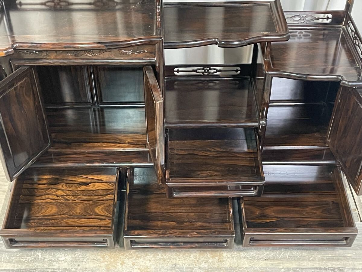3893 唐木家具 紫檀材 総無垢 飾り棚 違棚 / 和家具 中国 茶棚 茶器棚
