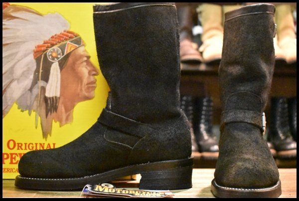 [7E DEAD Black Tag with Box] Chippewa 91069 Black Suede Engineer Black Rough Out Steel Toe Boots HOPESMORE [GD316]
