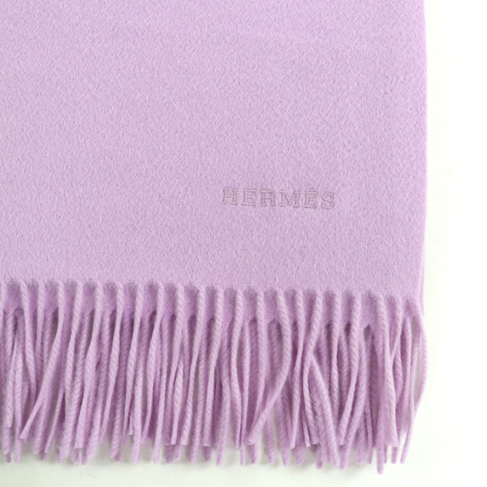 極美品☆HERMES エルメス カシミヤ100％ ロゴ刺繍 フリンジ付 超大判