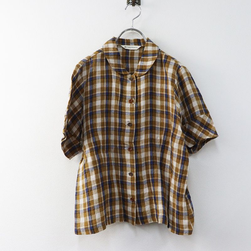 未使用 コットンハウスアヤ Cotton House Aya チェック リネン 半袖 