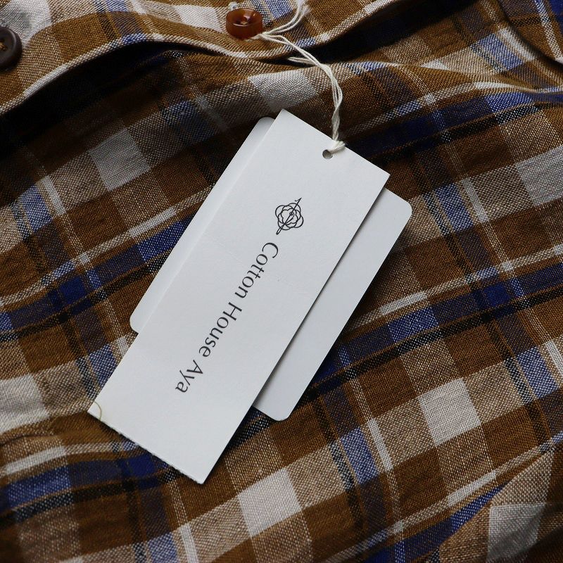 未使用 コットンハウスアヤ Cotton House Aya チェック リネン 半袖 