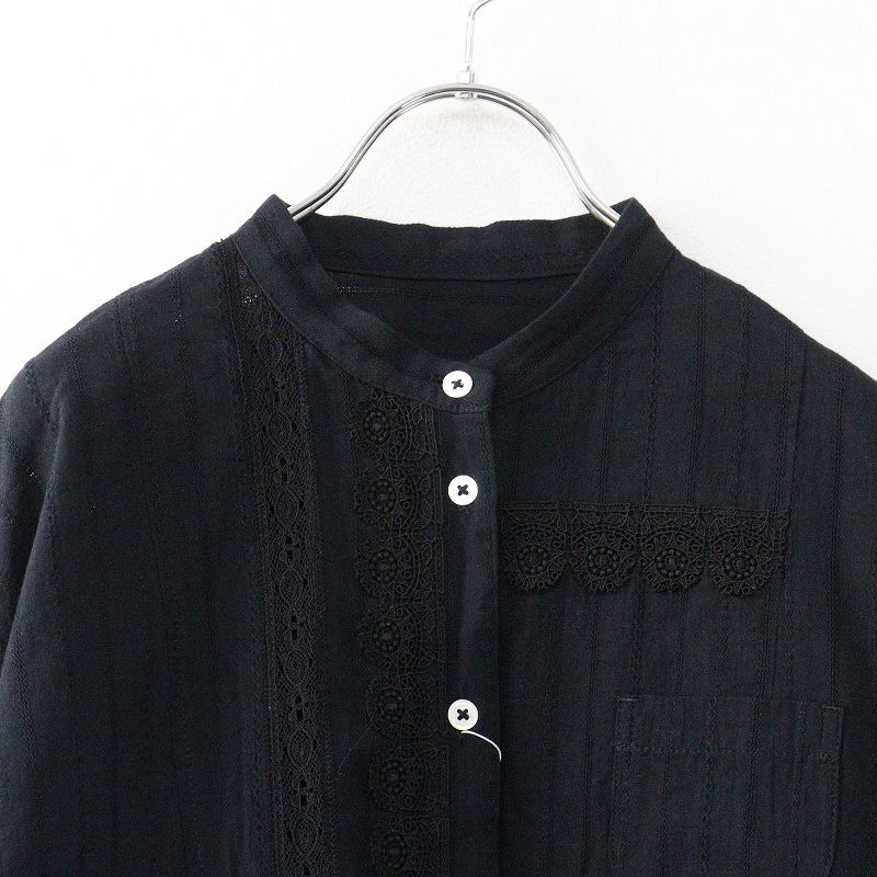 未使用 コットンハウスアヤ Cotton House Aya Yesterday Cross レース装飾 ドビー刺繍バンドカラーシャツ M ブラック┃【2400014923889】 未使用 コットンハウスアヤ Cotton House Aya Yesterday Cross レース