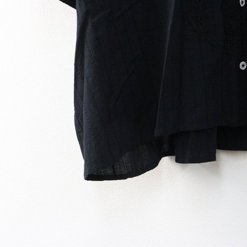 未使用 コットンハウスアヤ Cotton House Aya Yesterday Cross レース装飾 ドビー刺繍バンドカラーシャツ M ブラック┃【2400014923889】 未使用 コットンハウスアヤ Cotton House Aya Yesterday Cross レース