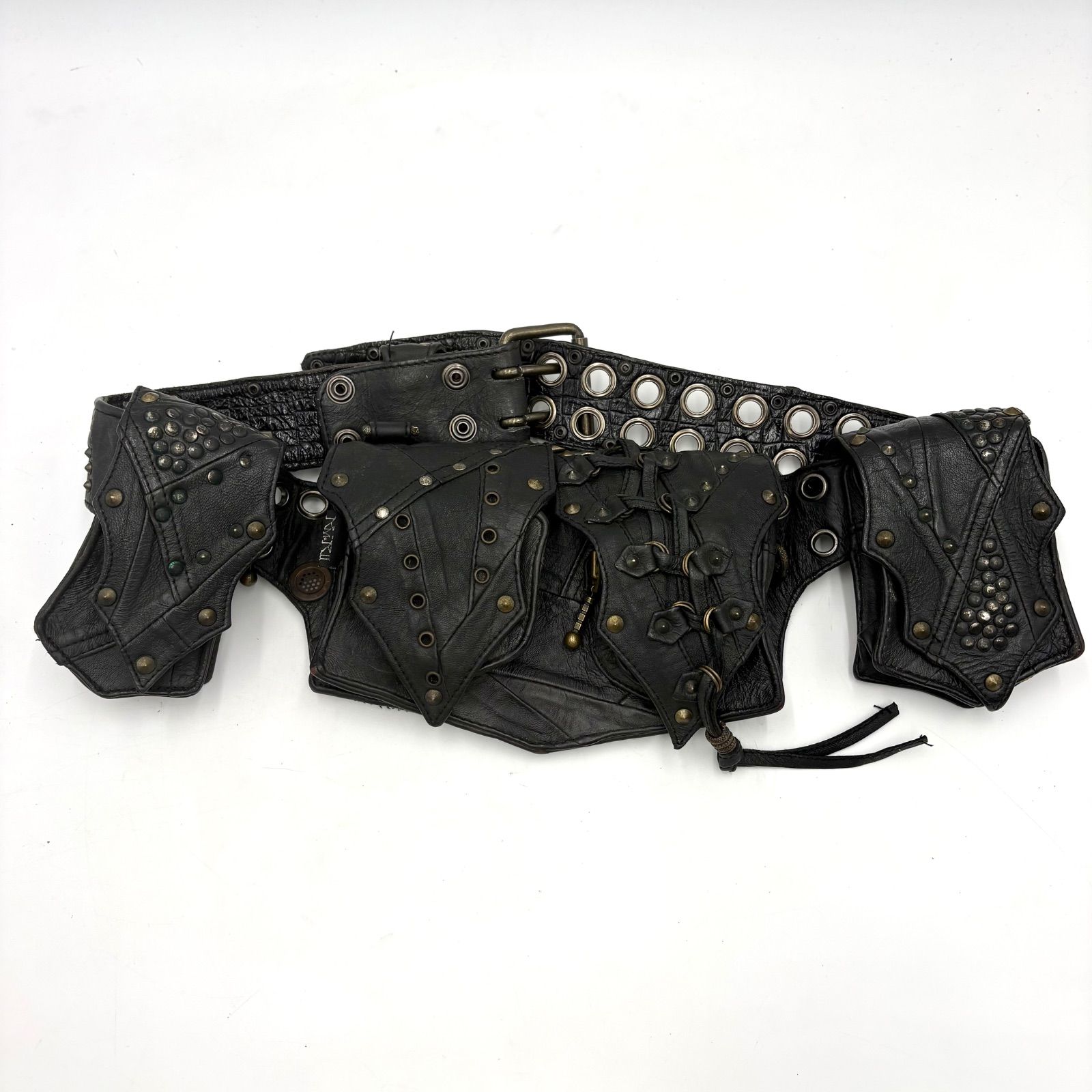 Auth KMRii Studded Leather Waist Bag Utility Belt Y2K Archive