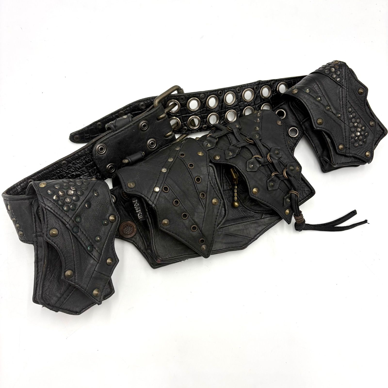 Auth KMRii Studded Leather Waist Bag Utility Belt Y2K Archive