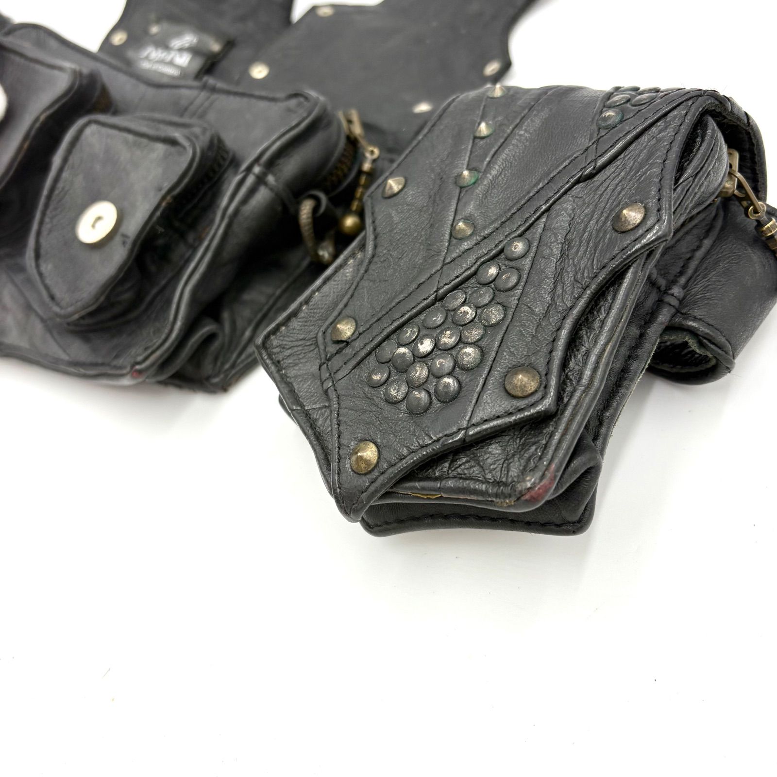 design leather west bag Y2K お兄さん系 kmrii Auth KMRii Studded Leather Waist Bag Utility Belt Y2K Archive
