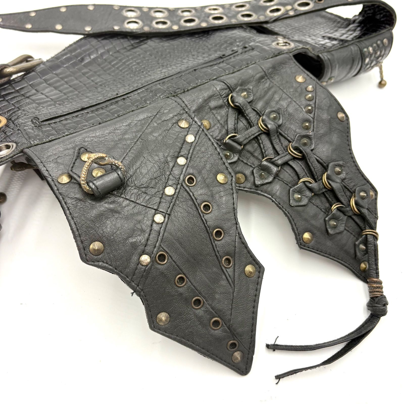 00s y2k レザー ウエスト ポーチ archive vintage ケムリ Auth KMRii Studded Leather Waist Bag Utility Belt Y2K Archive