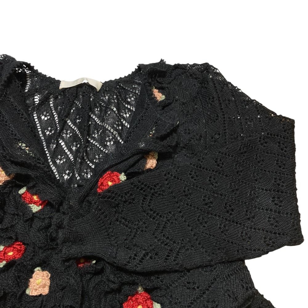 美品 PINK HOUSE ピンクハウス フラワー刺繍 クロシェニット カーディガン ブラック レディース 古着 中古 USED PINK HOUSE - 美品 PINK HOUSE ピンクハウス クロシェニット