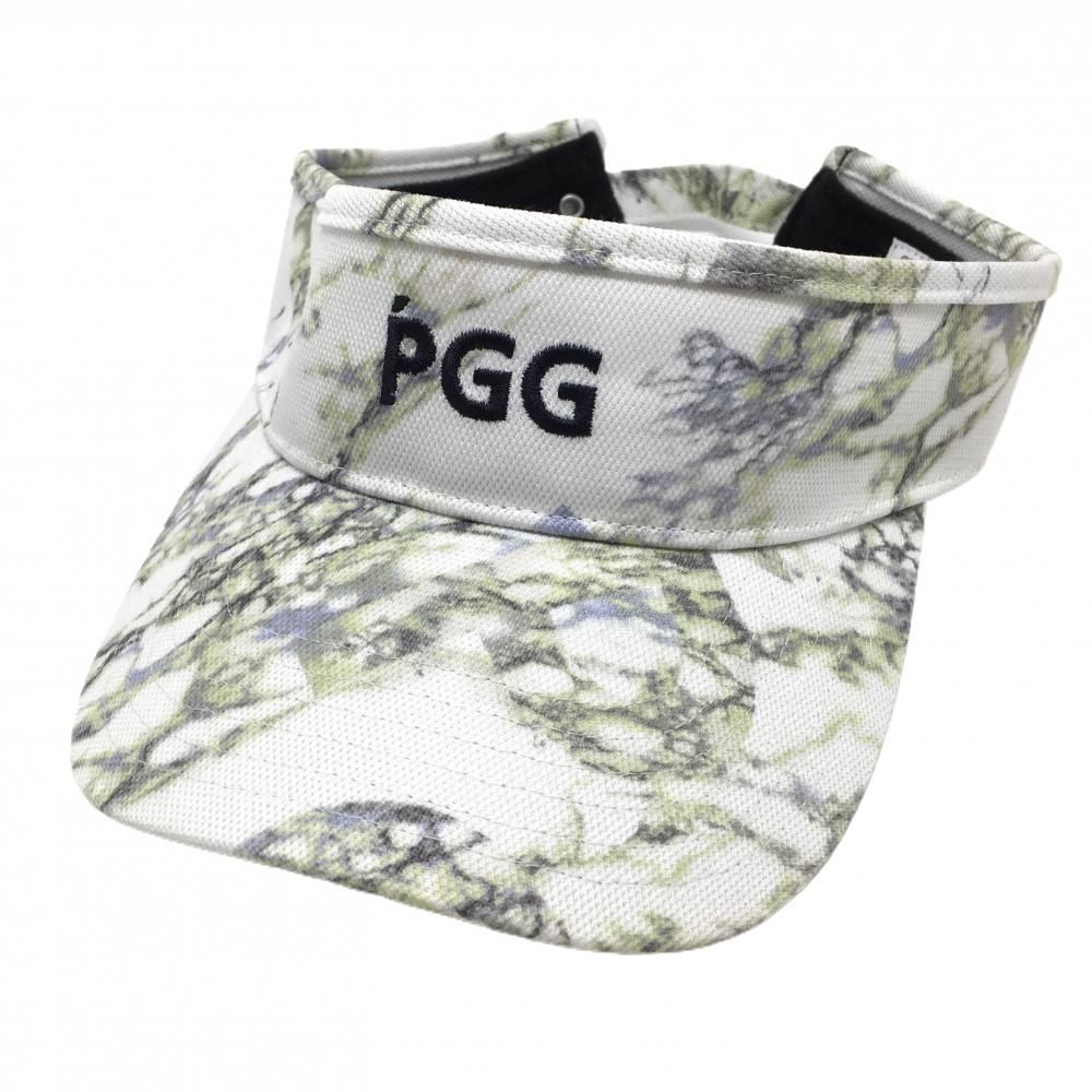 【美品】パーリーゲイツ サンバイザー 白×グリーン 総柄 汗取りパッド付 ロゴ ゴルフウェア PEARLY GATES