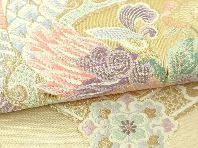 平和屋本店▼九寸名古屋帯　唐織　几帳吉祥文　九百錦　純金箔　二重織　正絹　24ｋ　逸品　DABE9151sf 平和屋本店▽九寸名古屋帯 唐織 几帳吉祥文 九百錦 純金箔 二重織 正絹