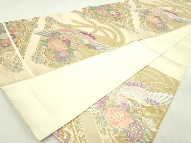 平和屋本店▼つけ帯　孔雀枝梅文　純金箔　九百錦　本金弐重箔　正絹　逸品　DABE9305sf 平和屋本店▽つけ帯 孔雀枝梅文 純金箔 九百錦 本