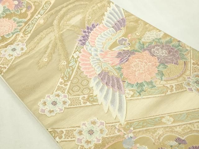 平和屋本店▽六通柄袋帯 唐織 孔雀花文 瑞祥錦 純金二重箔 正絹 逸品