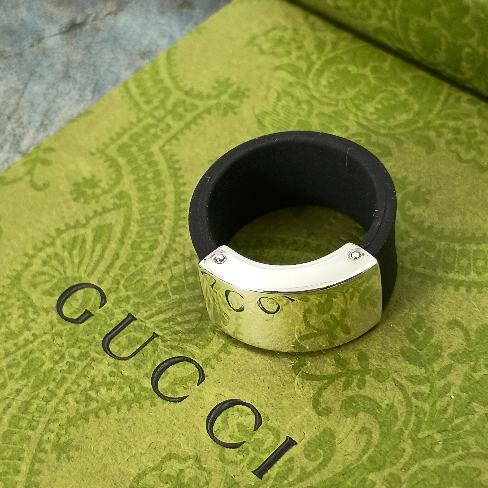 GUCCI グッチ 15号 プレート ラバー リング 指輪 メンズ レディース 