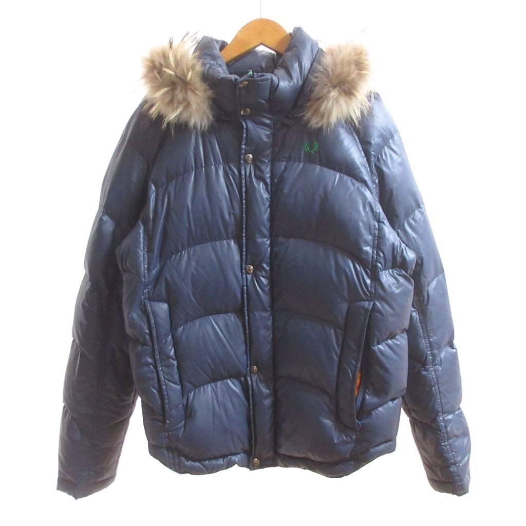 フレッドペリー FRED PERRY 美品 ダウンジャケット ラクーンファー 紺 
