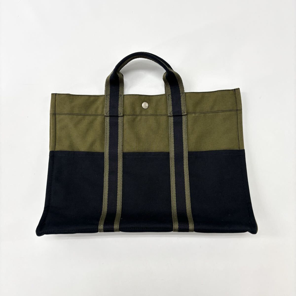 HERMES エルメス フールトゥMM ネイビー ハンドバッグ キャンバス 