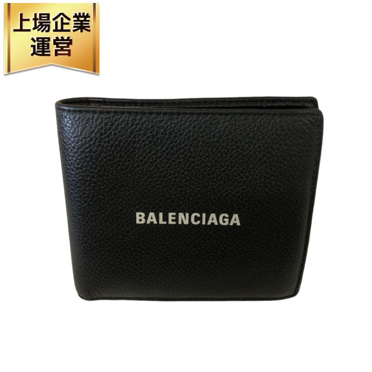 BALENCIAGA バレンシアガ 594315 レザー ロゴ 二つ折り財布 ブラック
