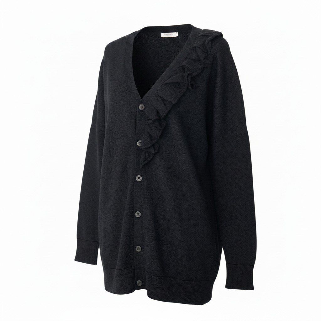 Ed27 miu miu Miu knit cardigan asymmetrical design ruffle AMM1 2009 470 size 36 black cashmere silk ladies clothes u02t