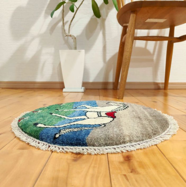 ペルシャ　ギャッベ　ミニマット 38×39.5 丸い葉　糸杉　グレー ペルシャ ギャッベ ミニマット 38×39.5 丸い葉 糸杉 グレー ペルシャ
