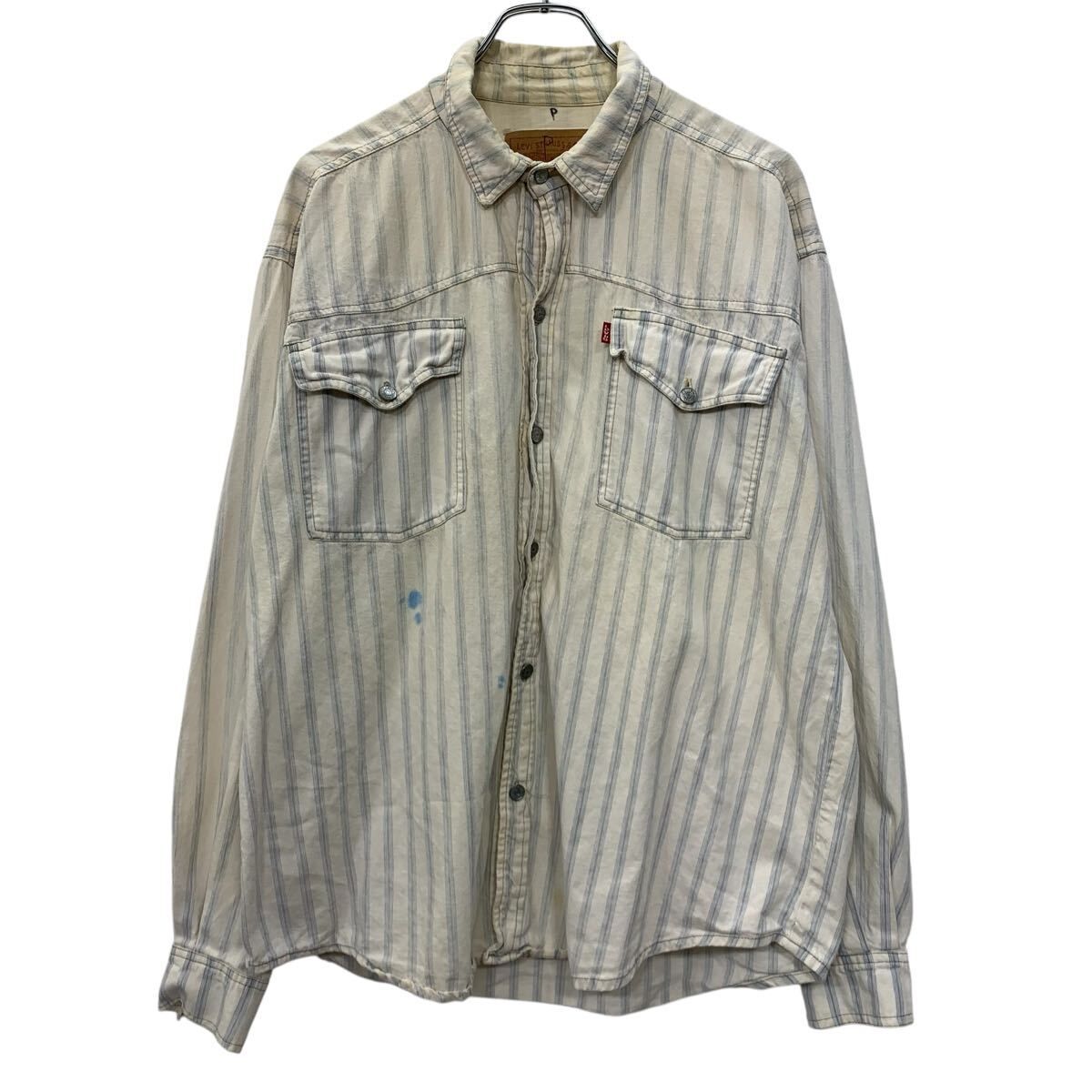 90s～ Levi´s 長袖 ストライプシャツ L ブルー ホワイト リーバイス ボタン 90年代～ ストライプ柄 ツートーン アメカジ 春秋物 a804-6412