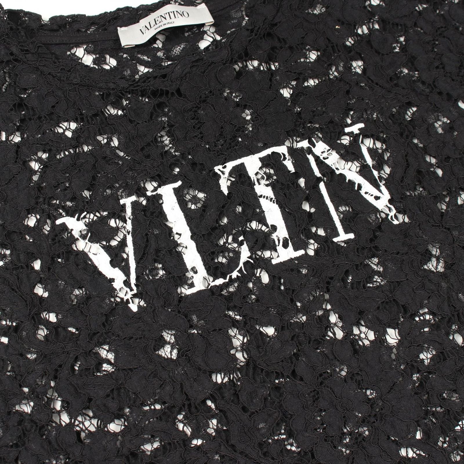 VALENTINO(ヴァレンティノ) ロゴ レース Tシャツ トップス アパレル ファッション S レーヨン コットン ナイロン ブラック黒 VB3MG10K649 レディース 40802107373【中古】【アラモード】 VALENTINO - VALENTINO(ヴァレンティノ) ロゴ レース Tシャツ トップス
