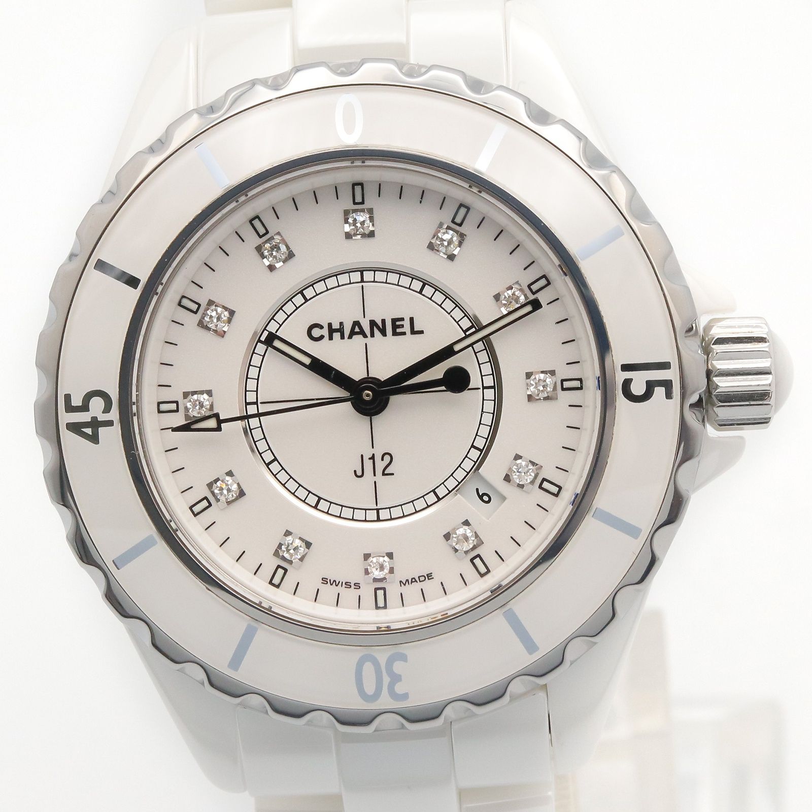シャネル CHANEL 腕時計 J12 12Pダイヤ H1628 ホワイト セラミック